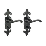 This is an image of Timco - Fleur De Lys Ornate Bathroom Handles - Antique Black 195 x 55 (1 Pairs Box) 200007