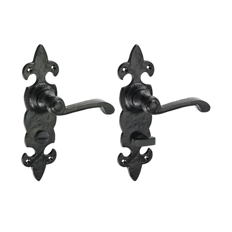 This is an image of Timco - Fleur De Lys Ornate Bathroom Handles - Antique Black 195 x 55 (1 Pairs Box) 200007