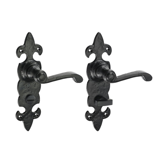 This is an image of Timco - Fleur De Lys Ornate Bathroom Handles - Antique Black 195 x 55 (1 Pairs Box) 200007