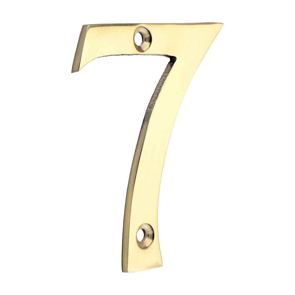 This is an image of Timco - Door Numeral 7 - Polished Brass 75mm (1 Each Bag) 200039