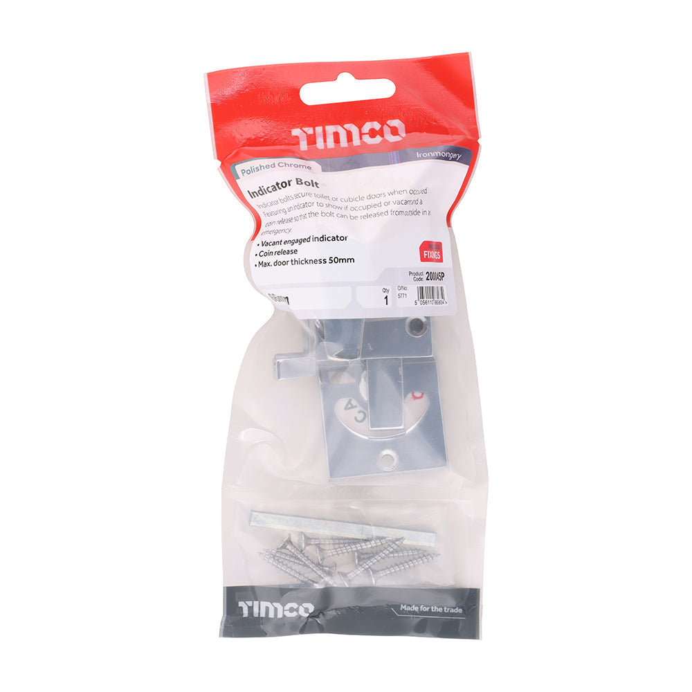 This is an image of Timco - Indicator Bolt - Polished Chrome 66mm (1 Each TIMpac) 200045P
