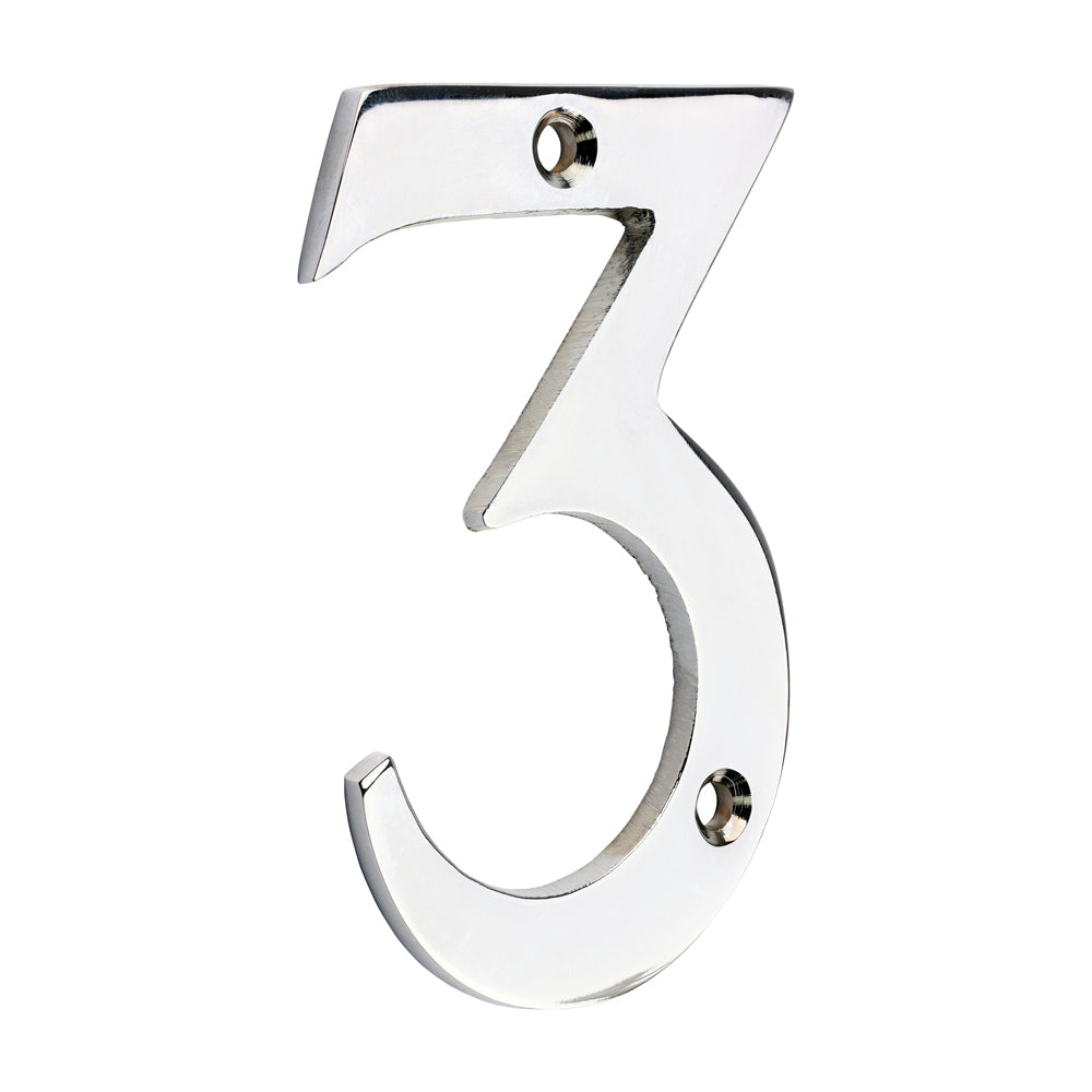 This is an image of Timco - Door Numeral 3 - Polished Chrome 75mm (1 Each TIMpac) 200047P