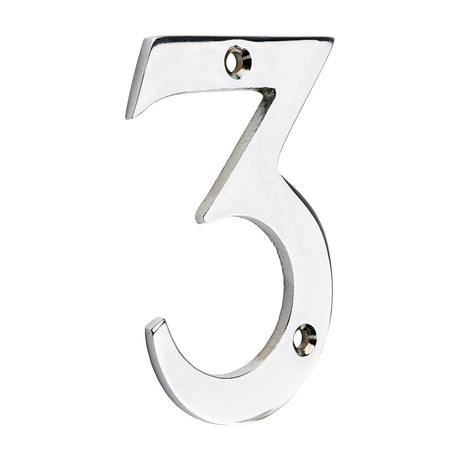 This is an image of Timco - Door Numeral 3 - Polished Chrome 75mm (1 Each TIMpac) 200047P