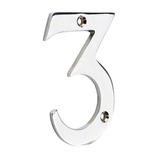 This is an image of Timco - Door Numeral 3 - Polished Chrome 75mm (1 Each Bag) 200047
