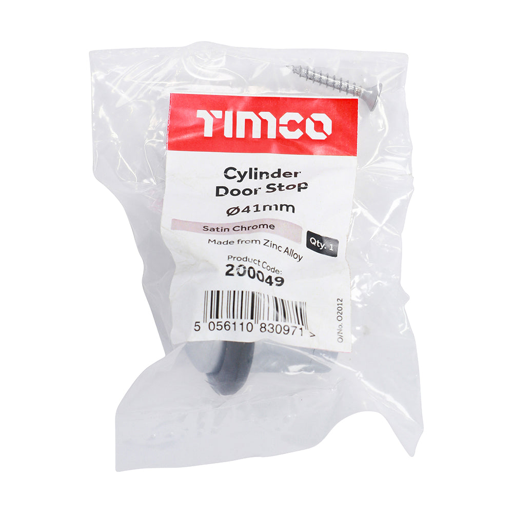 This is an image of Timco - Cylinder Door Stop - Satin Chrome 41mm (1 Each Bag) 200049