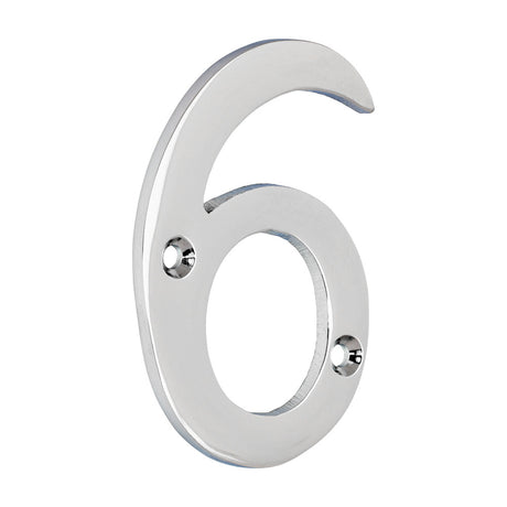This is an image of Timco - Door Numeral 6 - Polished Chrome 75mm (1 Each TIMpac) 200051P