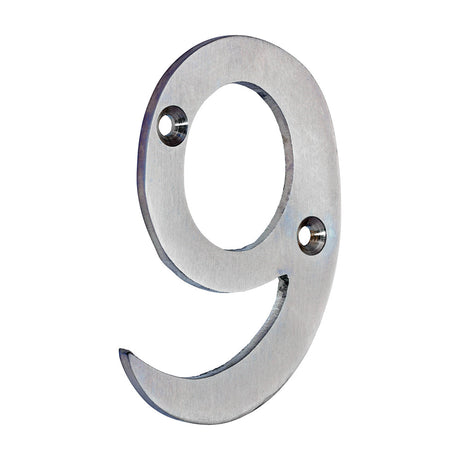 This is an image of Timco - Door Numeral 9 - Satin Chrome 75mm (1 Each Bag) 200052