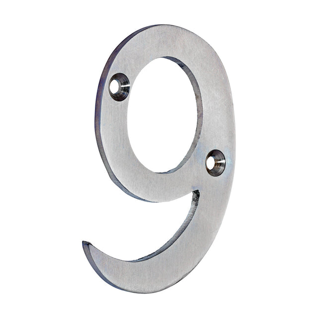 This is an image of Timco - Door Numeral 9 - Satin Chrome 75mm (1 Each Bag) 200052