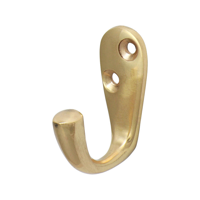 This is an image of Timco - Single Robe Hook - Polished Brass 44 x 18mm (1 Each TIMpac) 200064P