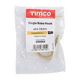 This is an image of Timco - Single Robe Hook - Polished Brass 44 x 18mm (1 Each Bag) 200064