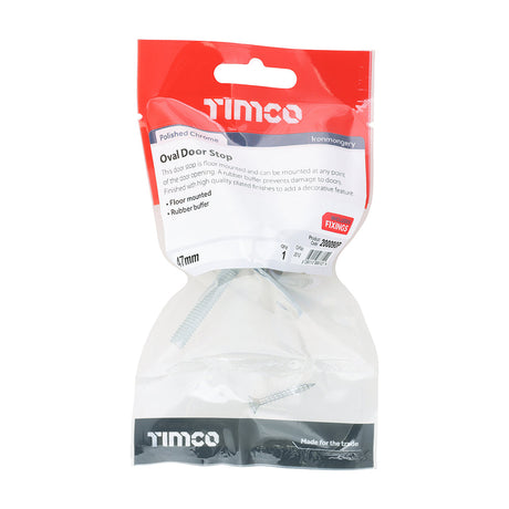This is an image of Timco - Oval Door Stop - Polished Chrome 47mm (1 Each TIMpac) 200090P