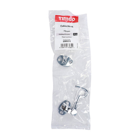 This is an image of Timco - Cabin Hook - Polished Chrome 75mm (1 Each Bag) 200111