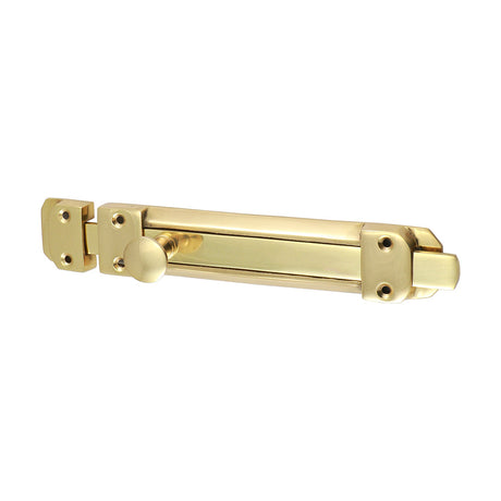 This is an image of Timco - Contract Flat Section Bolt - Polished Brass 210 x 35mm (1 Each TIMpac) 200136P