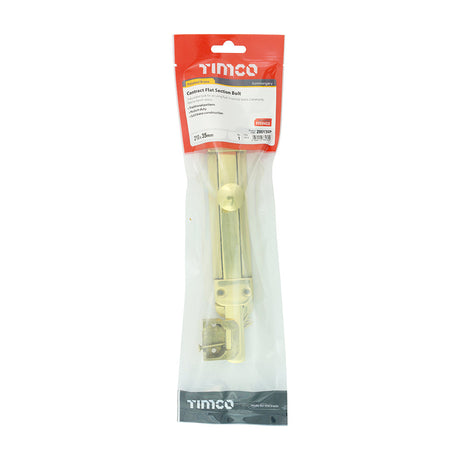 This is an image of Timco - Contract Flat Section Bolt - Polished Brass 210 x 35mm (1 Each TIMpac) 200136P
