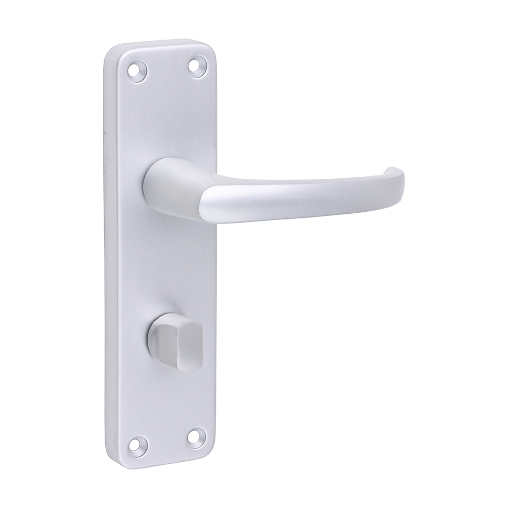 This is an image of Timco - Contractors Lever Bathroom|Privacy Handles - Satin Anodised Aluminium 154 x 40 (2 Pieces Bag) 200146BX