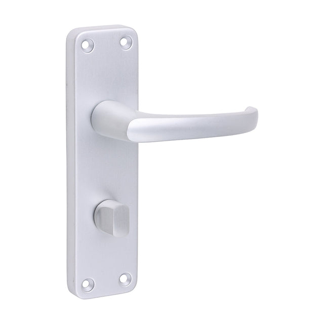 This is an image of Timco - Contractors Lever Bathroom|Privacy Handles - Satin Anodised Aluminium 154 x 40 (1 Pairs Blister Pack) 200146