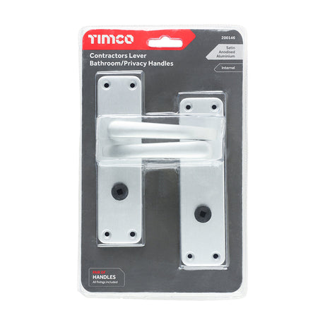 This is an image of Timco - Contractors Lever Bathroom|Privacy Handles - Satin Anodised Aluminium 154 x 40 (1 Pairs Blister Pack) 200146
