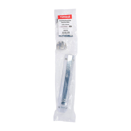 This is an image of Timco - Architectural Flat Section Bolt - Polished Chrome 210 x 35mm (1 Each Bag) 200191