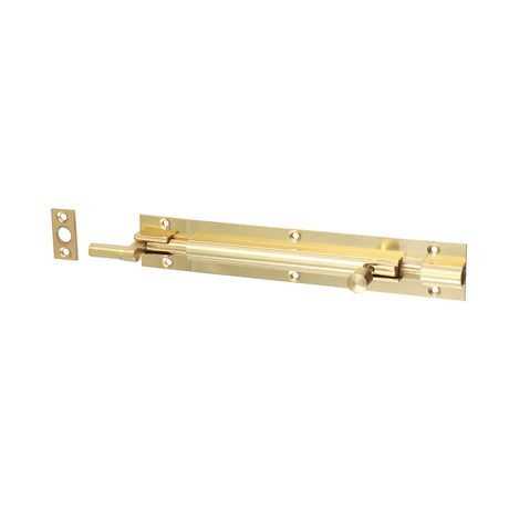 This is an image of Timco - Necked Barrel Bolt - Polished Brass 150 x 25mm (1 Each TIMpac) 200200P