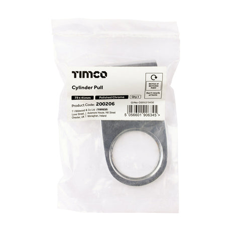 This is an image of Timco - Cylinder Pull - Polished Chrome 79 x 41 (1 Each Bag) 200206