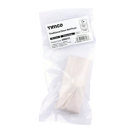This is an image of Timco - Traditional Door Bell Push - Polished Brass 80 x 31 (1 Each Bag) 200213