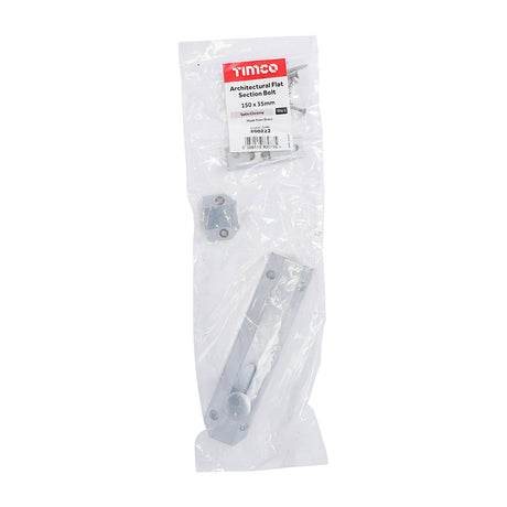 This is an image of Timco - Architectural Flat Section Bolt - Satin Chrome 150 x 35mm (1 Each Bag) 200222