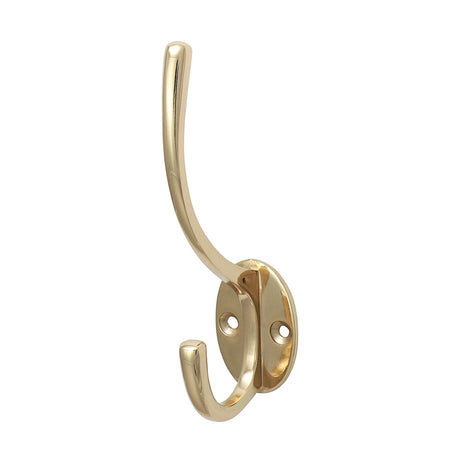 This is an image of Timco - Hat & Coat Hook - Polished Brass 125 x 32mm (1 Each Bag) 200257
