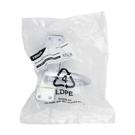 This is an image of Timco - Contractors Lever Lock Handles - Satin Anodised Aluminium 154 x 40 (2 Pieces Bag) 200304BX