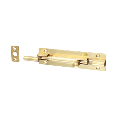 This is an image of Timco - Necked Barrel Bolt - Polished Brass 100 x 25mm (1 Each TIMpac) 200321P