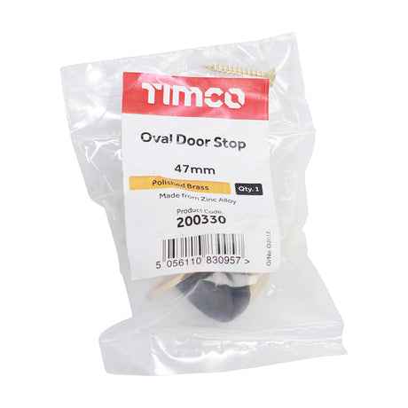 This is an image of Timco - Oval Door Stop - Polished Brass 47mm (1 Each Bag) 200330