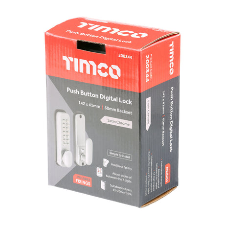 This is an image of Timco - Push Button Digital Lock - Satin Chrome 142 x 41 (1 Each Box) 200344