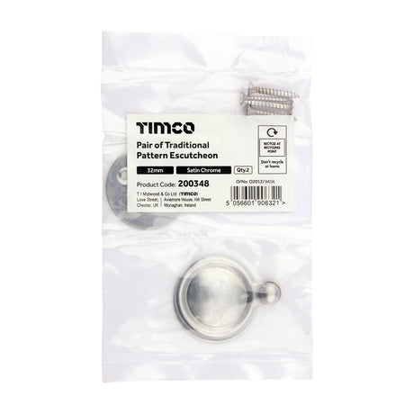 This is an image of Timco - Pair of Traditional Pattern Escutcheon - Satin Chrome 32mm (1 Pairs Bag) 200348
