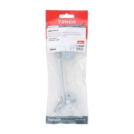 This is an image of Timco - Cabin Hook - Satin Chrome 150mm (1 Each TIMpac) 200385P
