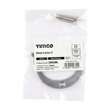 This is an image of Timco - Door Letter C - Satin Chrome 65mm (1 Each Bag) 200386