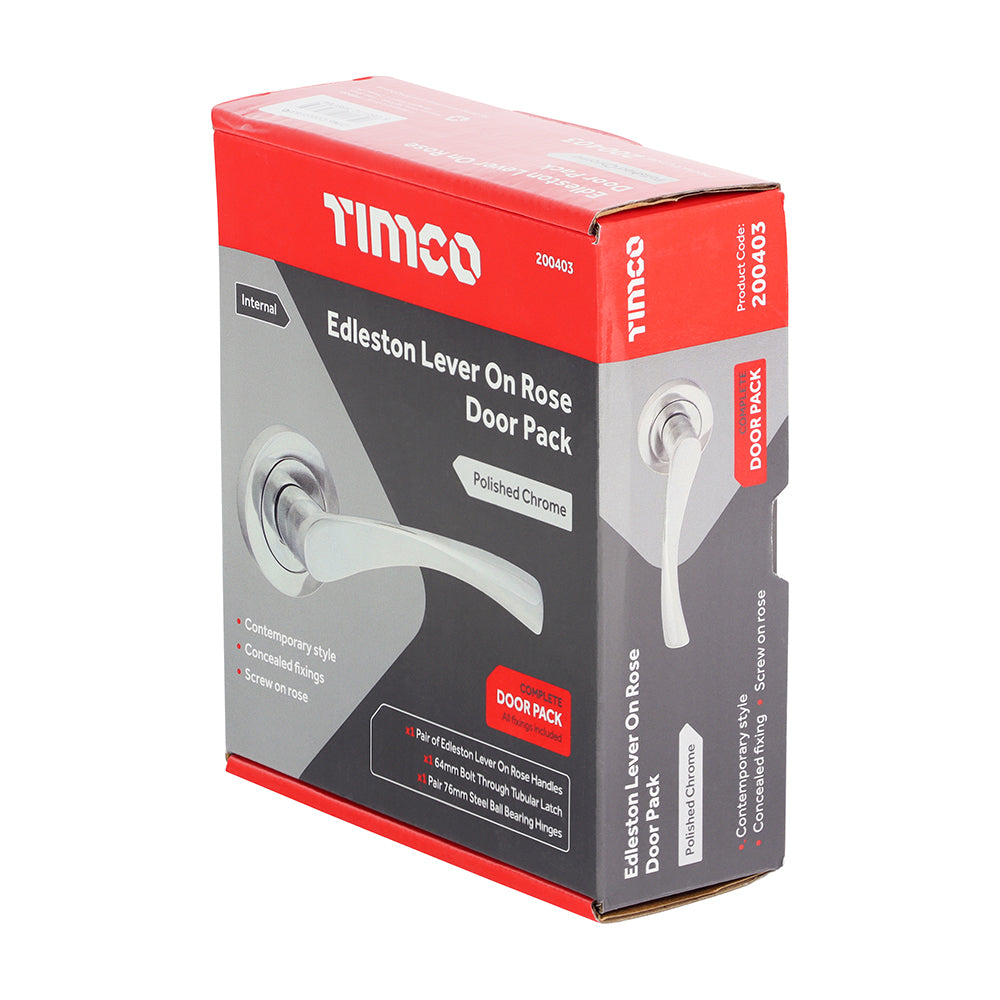 This is an image of Timco - Edleston Lever On Rose Door Pack - Polished Chrome Mixed (1 Each Box) 200403
