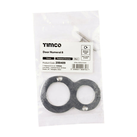 This is an image of Timco - Door Numeral 8 - Polished Chrome 75mm (1 Each Bag) 200409