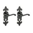 This is an image of Timco - Fleur De Lys Ornate Lever Lock Handles - Antique Black 195 x 55 (1 Pairs Box) 200420