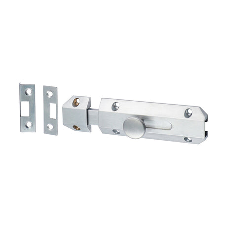 This is an image of Timco - Architectural Flat Section Bolt - Satin Chrome 100 x 35mm (1 Each TIMpac) 200464P