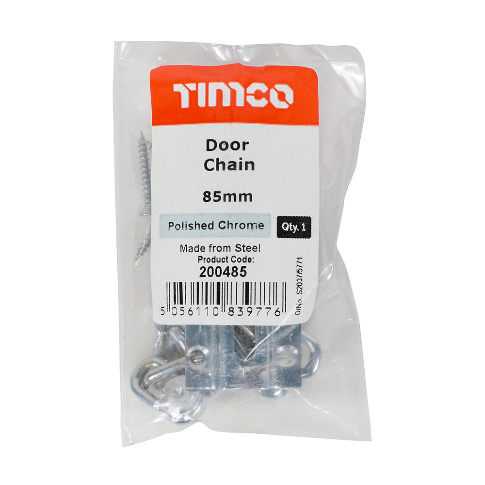 This is an image of Timco - Door Chain - Polished Chrome 85mm (1 Each Bag) 200485
