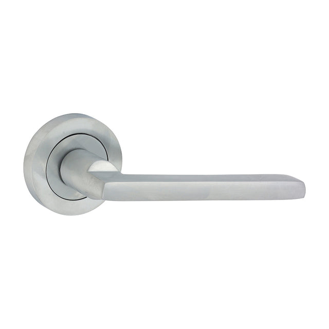 This is an image of Timco - Radmore Lever On Rose Handles - Satin Chrome 51mm (1 Pairs Blister Pack) 200507