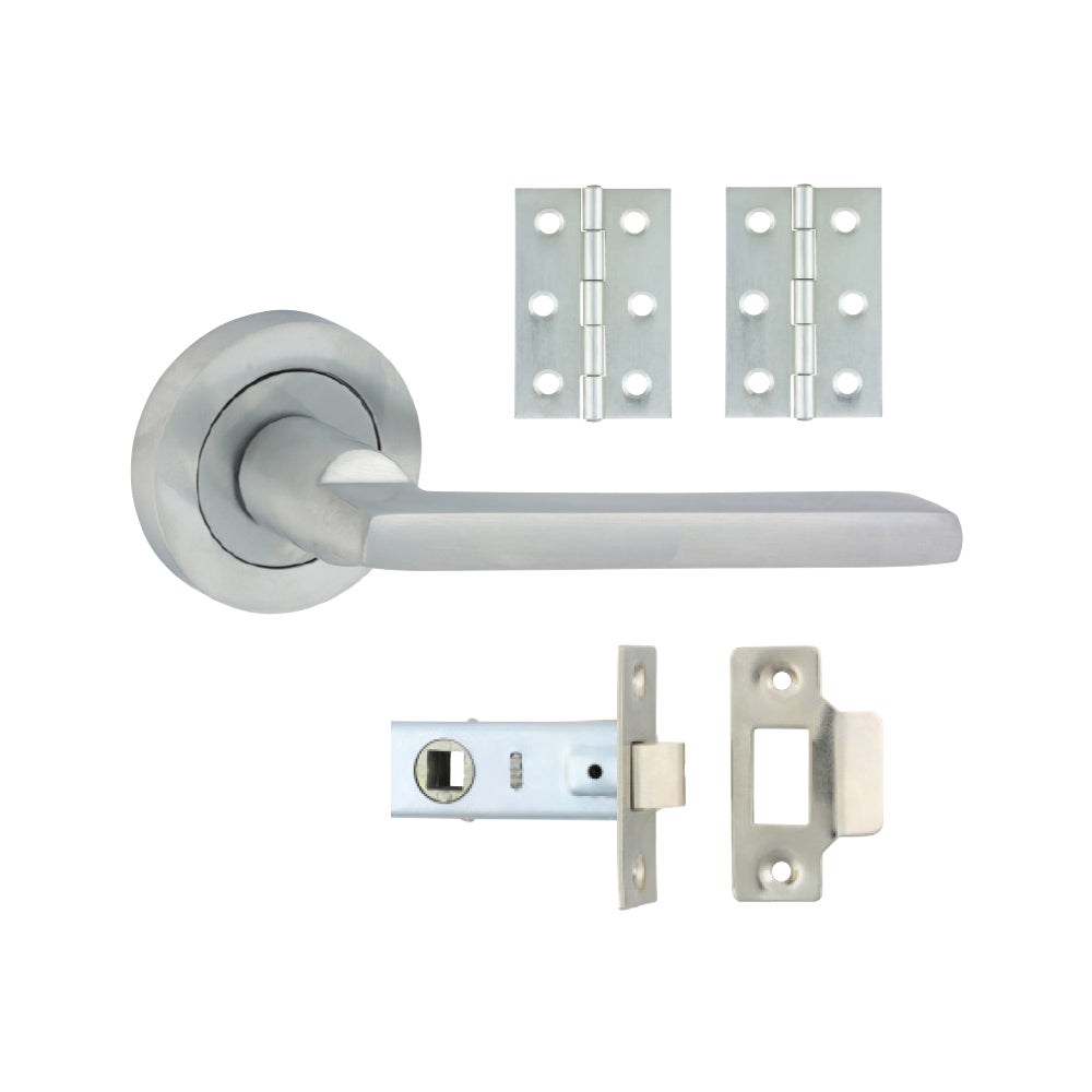 This is an image of Timco - Radmore Lever On Rose Door Pack - Satin Chrome Mixed (1 Each Box) 200544