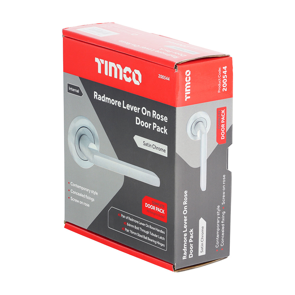 This is an image of Timco - Radmore Lever On Rose Door Pack - Satin Chrome Mixed (1 Each Box) 200544