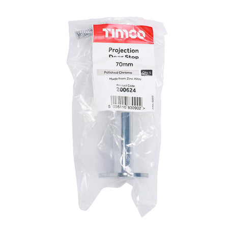 This is an image of Timco - Projection Door Stop - Polished Chrome 70mm (1 Each Bag) 200624