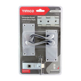 This is an image of Timco - Victorian Scroll Latch Door Pack - Polished Chrome Mixed (1 Each Blister Pack) 200627