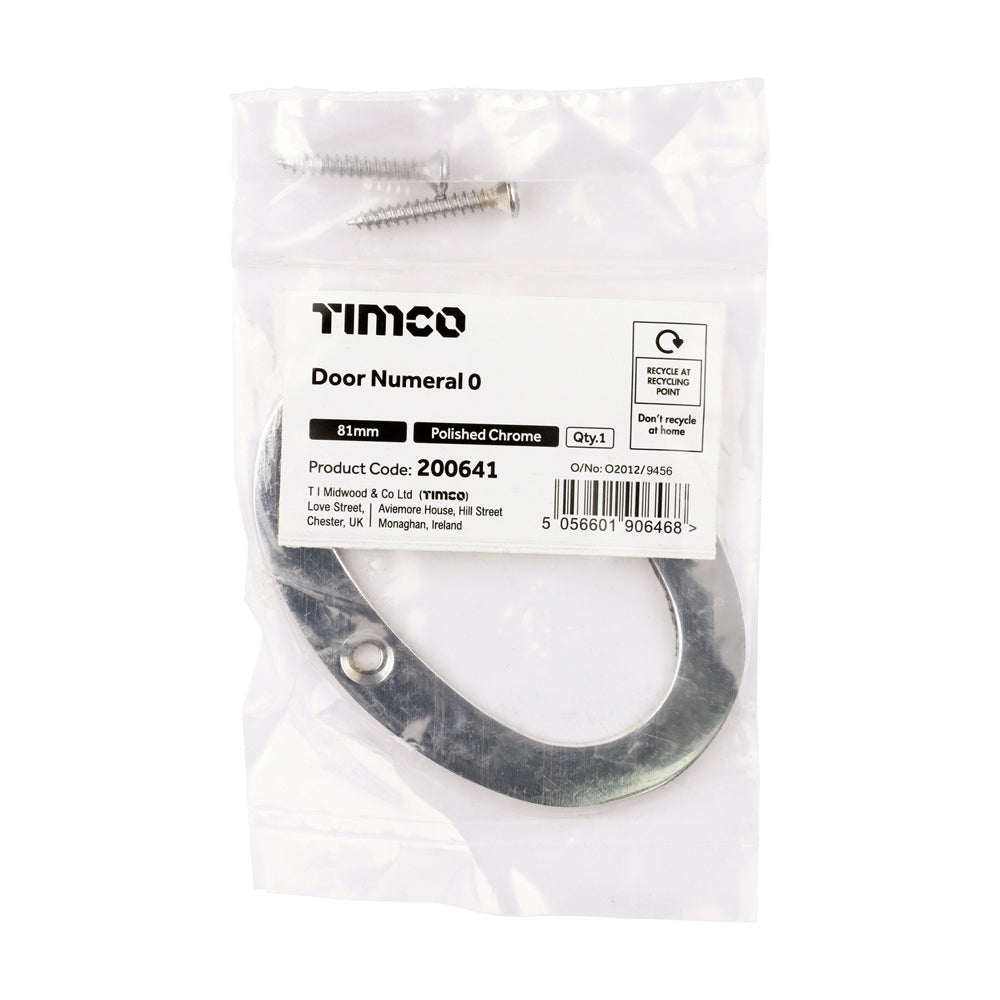 This is an image of Timco - Door Numeral 0 - Polished Chrome 81mm (1 Each Bag) 200641