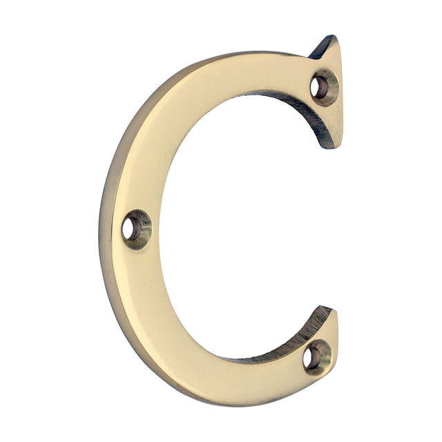 This is an image of Timco - Door Letter C - Polished Brass 65mm (1 Each TIMpac) 200642P