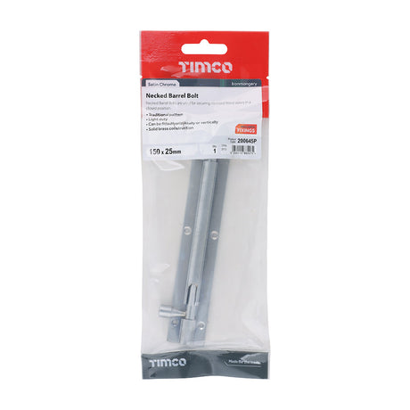 This is an image of Timco - Necked Barrel Bolt - Satin Chrome 150 x 25mm (1 Each TIMpac) 200645P