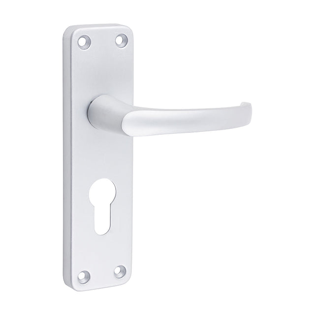 This is an image of Timco - Contractors Euro Profile Lever Lock Handles - Satin Anodised Aluminium 155 x 40 (2 Pieces Bag) 200647BX