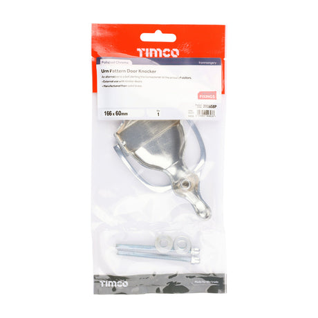 This is an image of Timco - Urn Pattern Door Knocker - Polished Chrome 166 x 60 (1 Each TIMbag) 200658P
