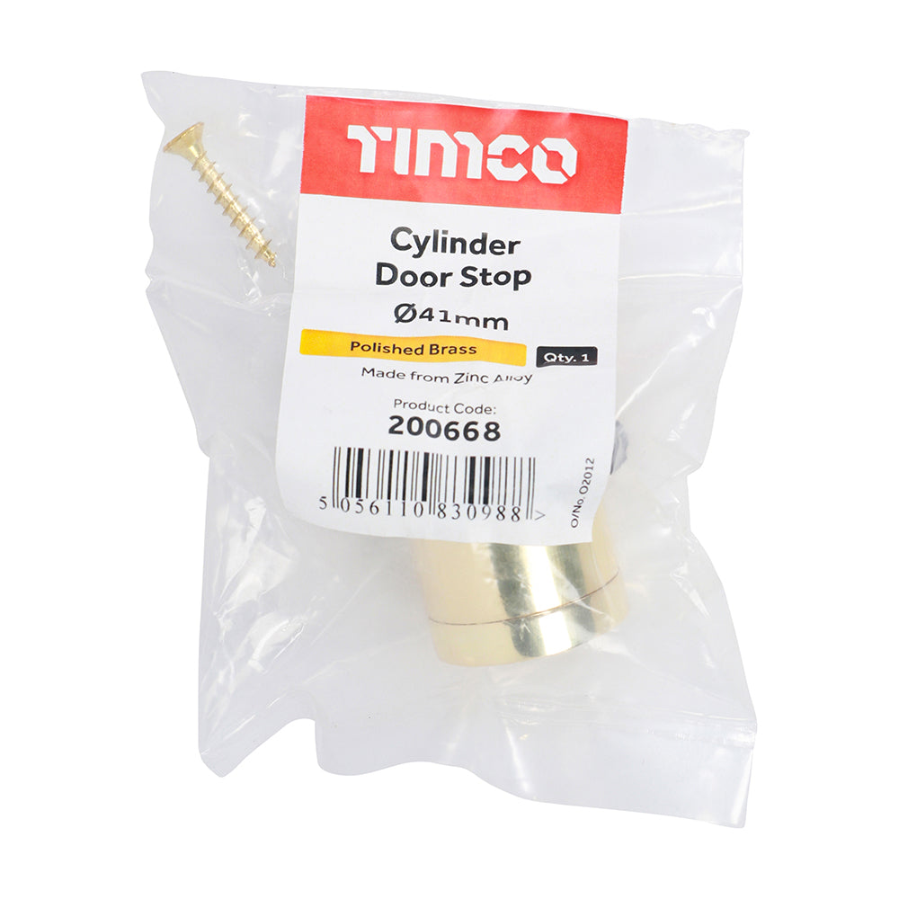 This is an image of Timco - Cylinder Door Stop - Polished Brass 41mm (1 Each Bag) 200668